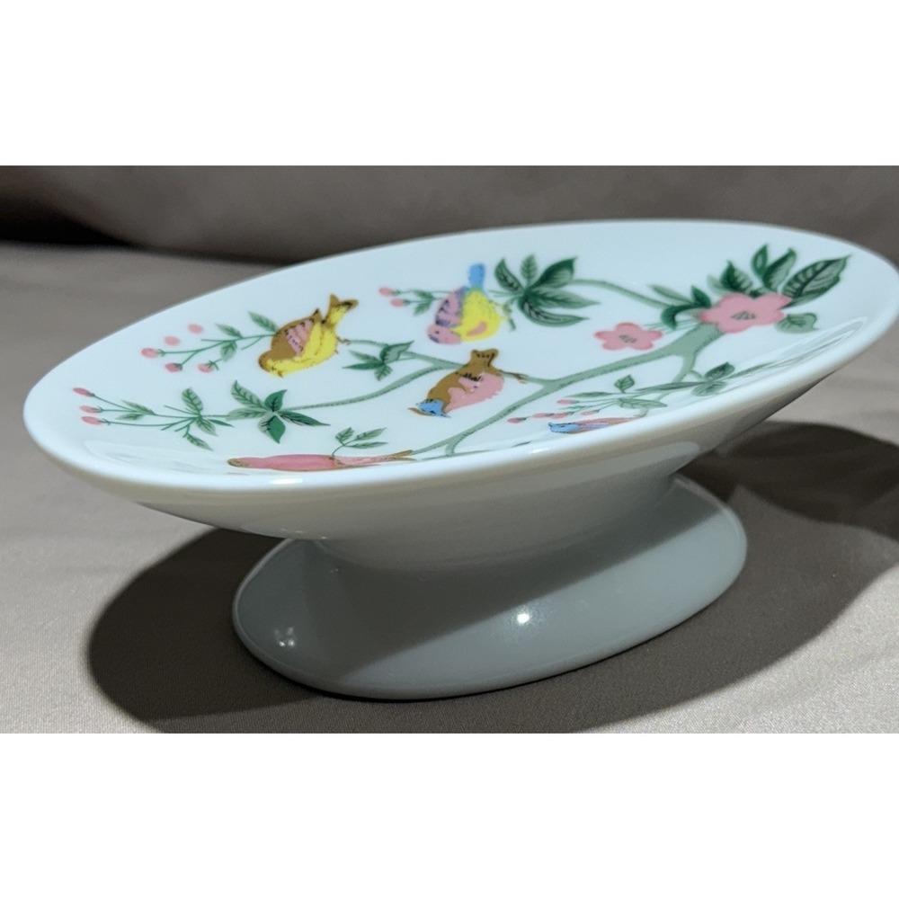 Vtg Jakson Midcentury Tropical Birds Toothbrush Holder Soap Dish Cup Tree Floral - Picture 10 of 15